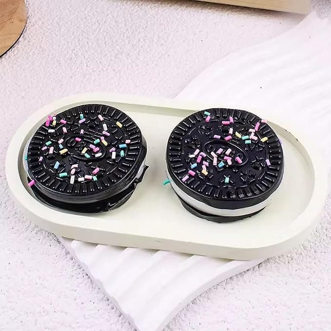 Chocolate Sandwich Cookie Squishy Toy | Soft Squeeze Cookie Stress Relief Toy | Black & Pink | Color As Per Stock | Pack of 1 — view 4