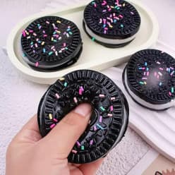Chocolate Sandwich Cookie Squishy Toy | Soft Squeeze Cookie Stress Relief Toy | Black & Pink | Color As Per Stock | Pack of 1