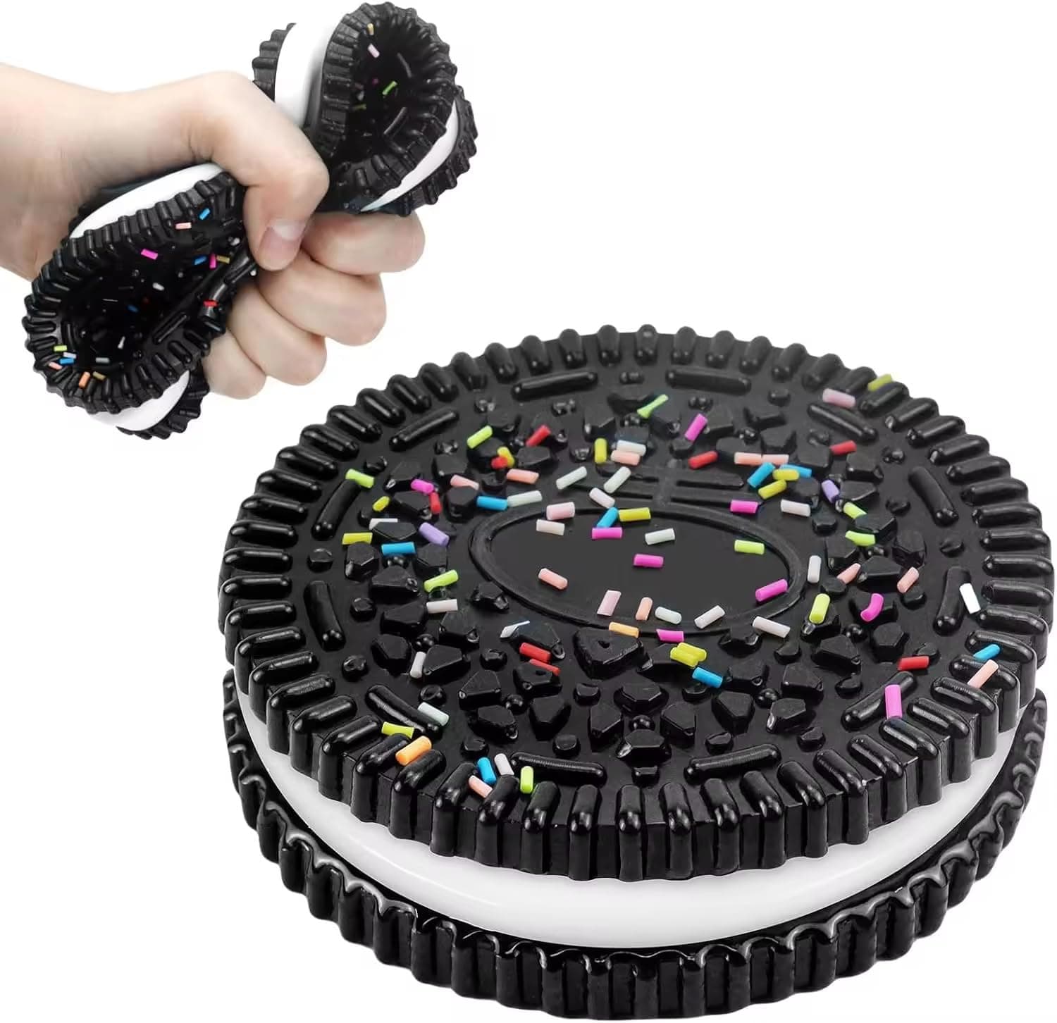 Chocolate Sandwich Cookie Squishy Toy | Soft Squeeze Cookie Stress Relief Toy | Black & Pink | Color As Per Stock | Pack of 1 — view 2
