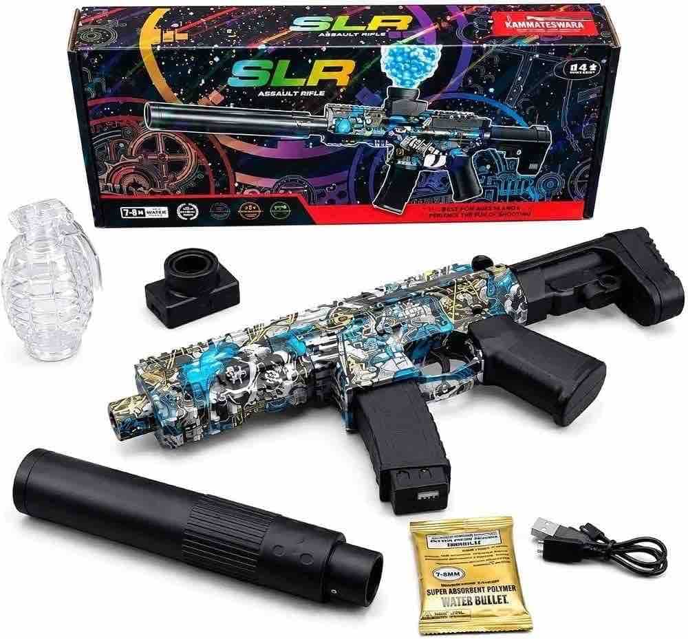 Electric Gel Ball Blaster Toy Gun With Water Bullets | USB Rechargeable Jelly Bullet Shooter With Grenade-Style Hopper | Graffiti Design