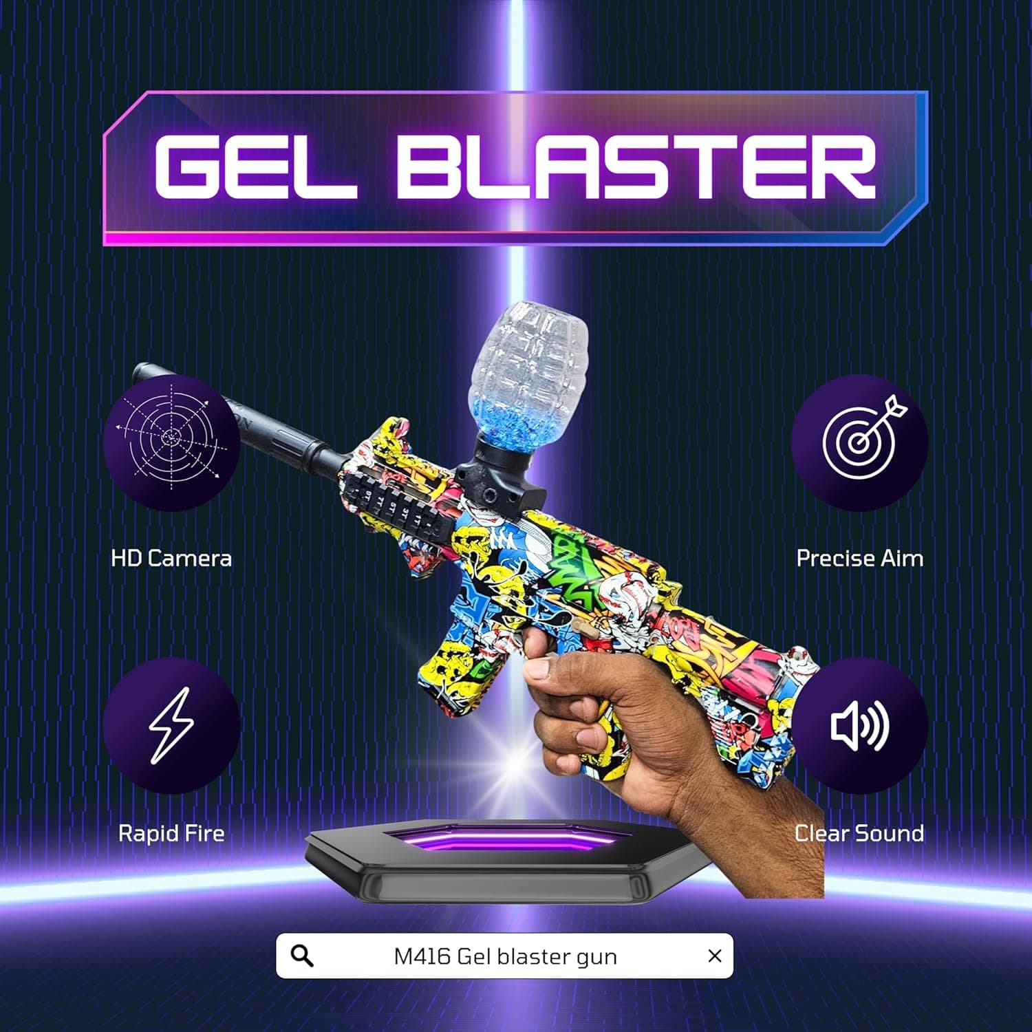 Electric Gel Ball Blaster Toy Gun With Sensor Light | USB Rechargeable Jelly Bullet Shooter | 4 Colour Designs, Design As Per Stock — view 3