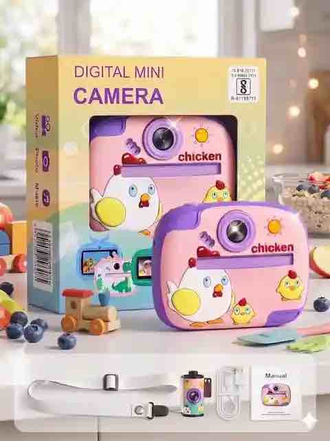 Kids Digital Mini Camera With Instant Print Paper Roll & Cute Silicone Cover | Photo, Video & Music Camera For Kids | Cover Design As Per Stock — view 2
