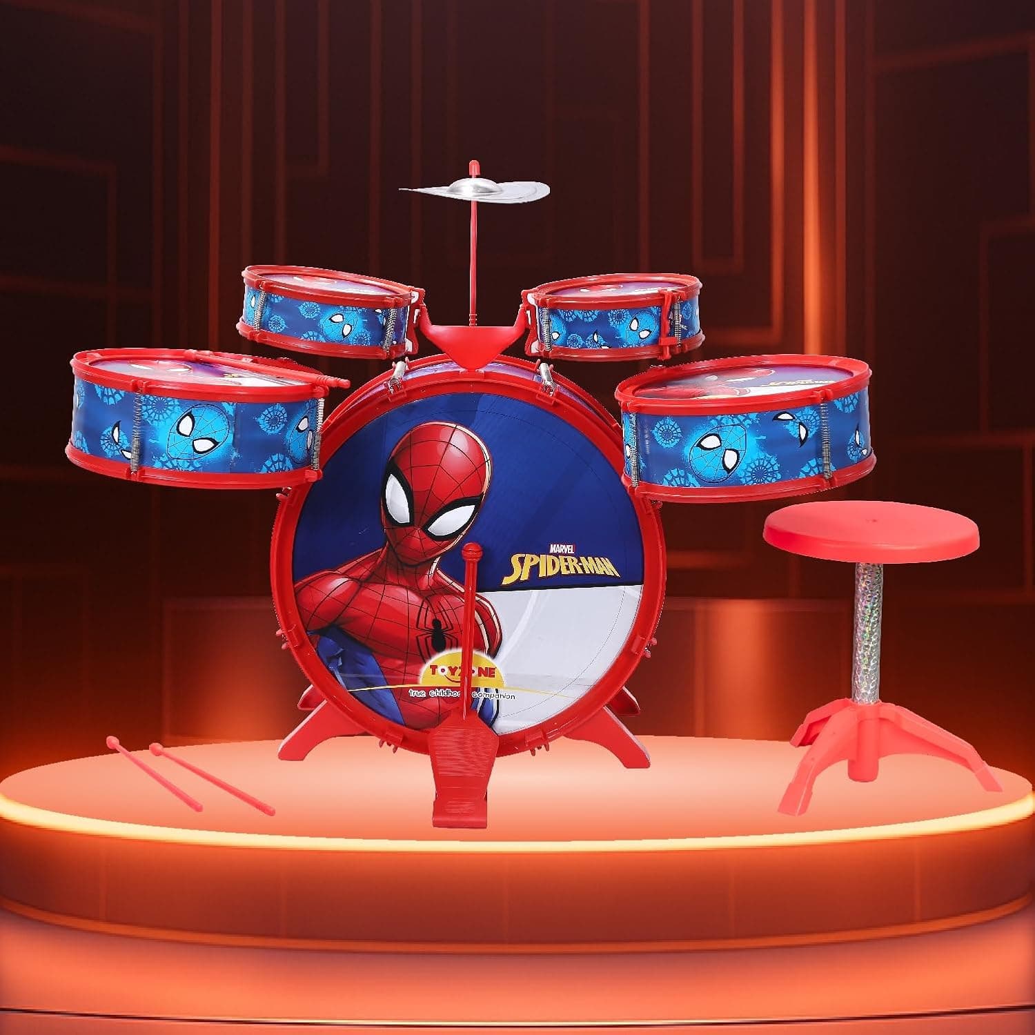 Kids Drum Set With Built-In Cymbal & Drum Sticks | Beat Buddies Superhero-Theme Musical Drum Toy | Mix Character Designs, Design As Per Stock | Ages 3+ — view 2