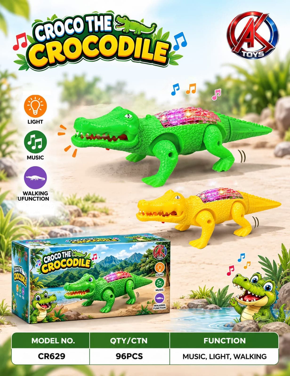 Walking Crocodile Toy With Lights & Music | Electric Croco Toy For Kids | Color As Per Stock — view 2