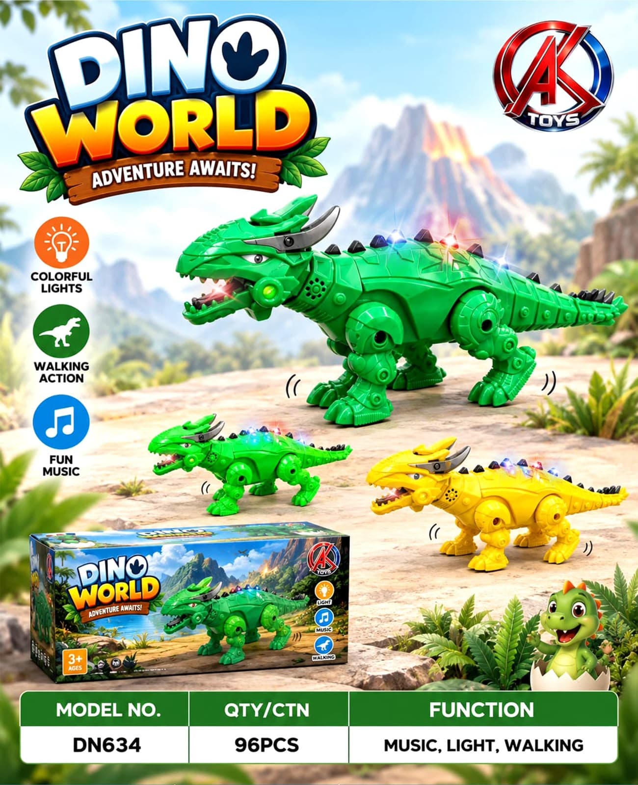 Walking Dinosaur Toy With Colourful Lights & Music | Electric Dino Toy For Kids | Color As Per Stock | Ages 3+ — view 2