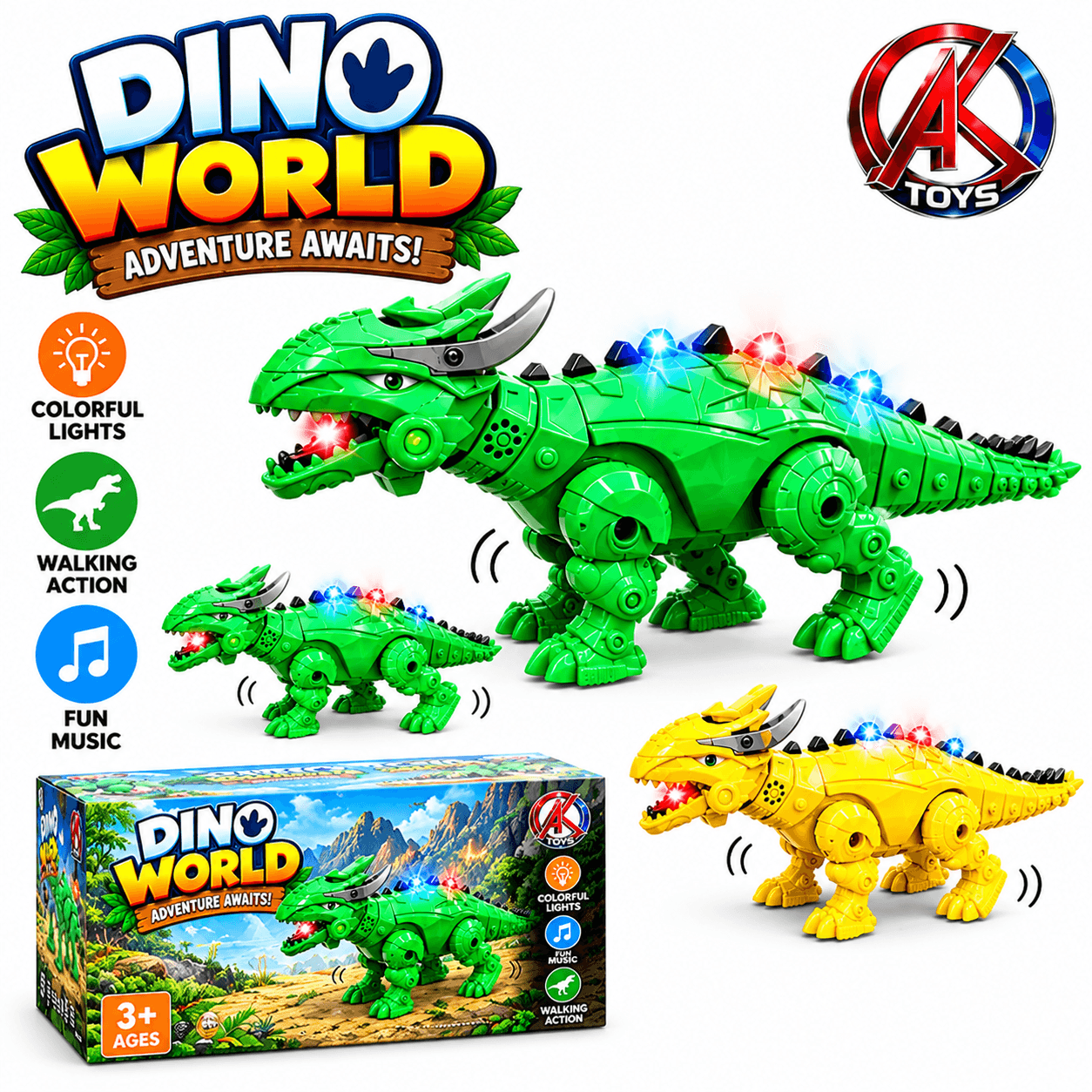 Walking Dinosaur Toy With Colourful Lights & Music | Electric Dino Toy For Kids | Color As Per Stock | Ages 3+