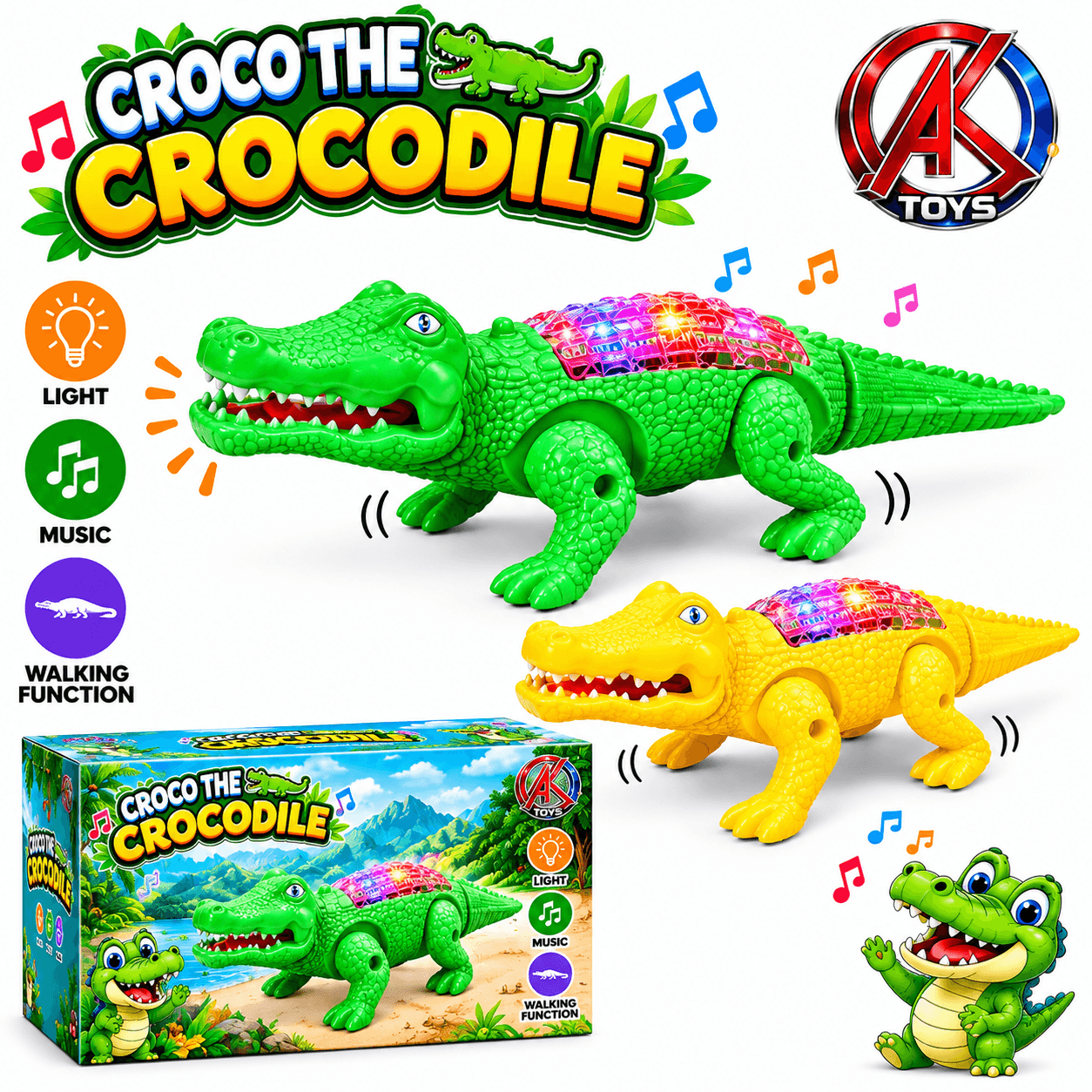 Walking Crocodile Toy With Lights & Music | Electric Croco Toy For Kids | Color As Per Stock