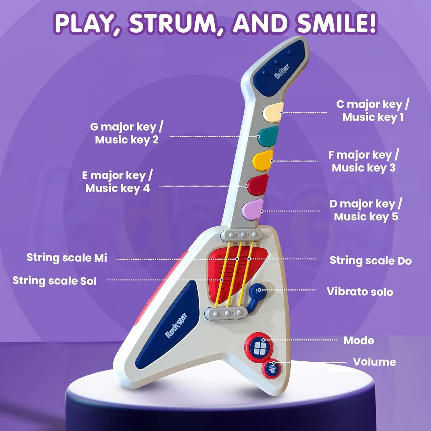 Baby Musical Instruments Toy – Trumpet, Piano Keyboard & Guitar | Light & Sound Learning Toys for Kids | Early Music Education, Developmental Play , Gift for Boys & Girls (Guitar) — view 4