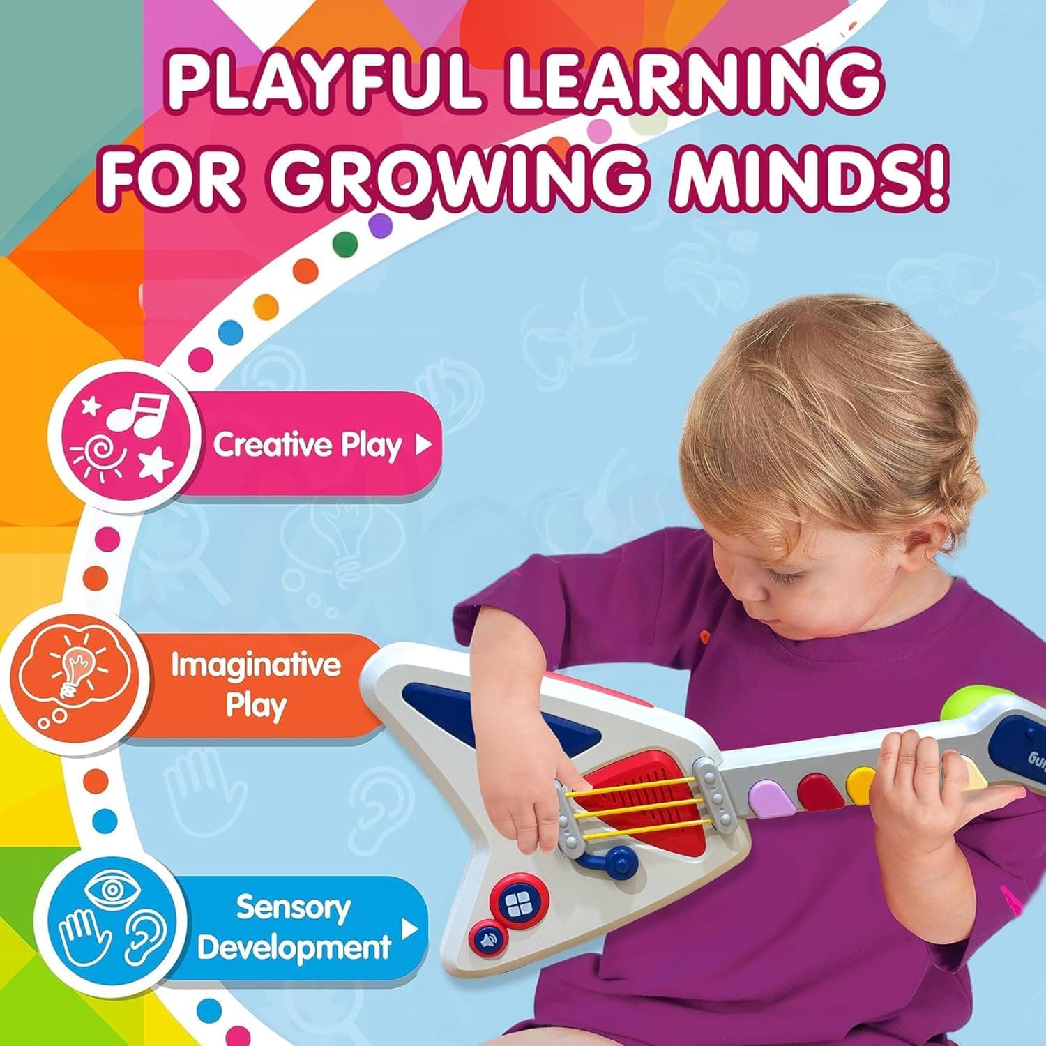 Baby Musical Instruments Toy – Trumpet, Piano Keyboard & Guitar | Light & Sound Learning Toys for Kids | Early Music Education, Developmental Play , Gift for Boys & Girls (Guitar) — view 8