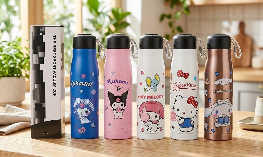 Vacuum Insulated Steel Water Bottle With Rope Handle | Cute Cartoon Print Sports Bottle For Kids | Color As Per Stock | 1 Pcs
