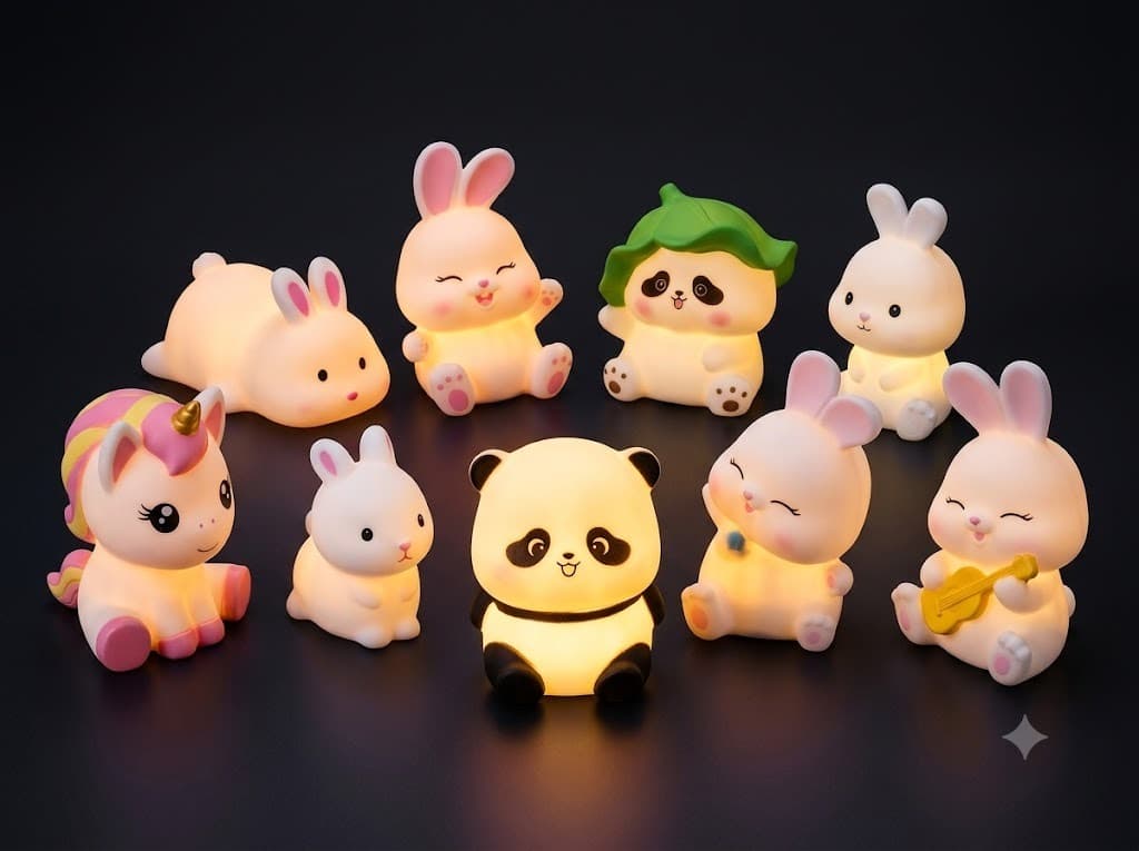 Cute Animal Mini LED Night Lamp | Glowing Bunny, Panda & Unicorn Figure Night Light For Kids Room | Design As Per Stock | 1 Pcs