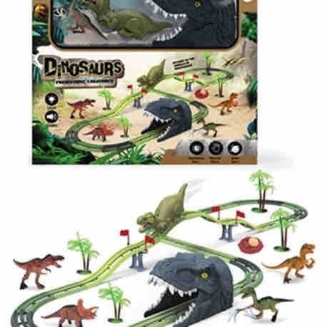 Dinosaur Rail Track Set Big Size With Dinosaur Figures, Tunnel & Trees | Dino World Race Track Toy For Kids