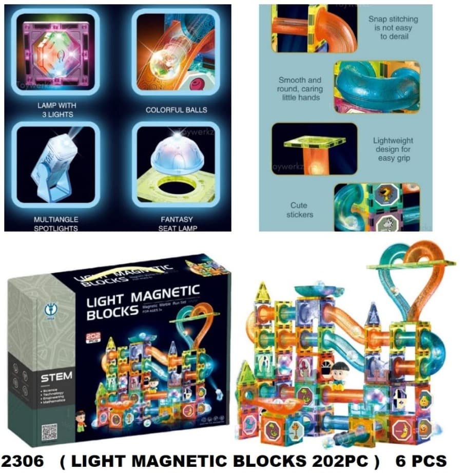 Light-Up Magnetic Blocks Marble Run Set 202 Pcs | Magnetic Tiles With Lamp & Colourful Balls | STEM Building Toy For Kids — view 2