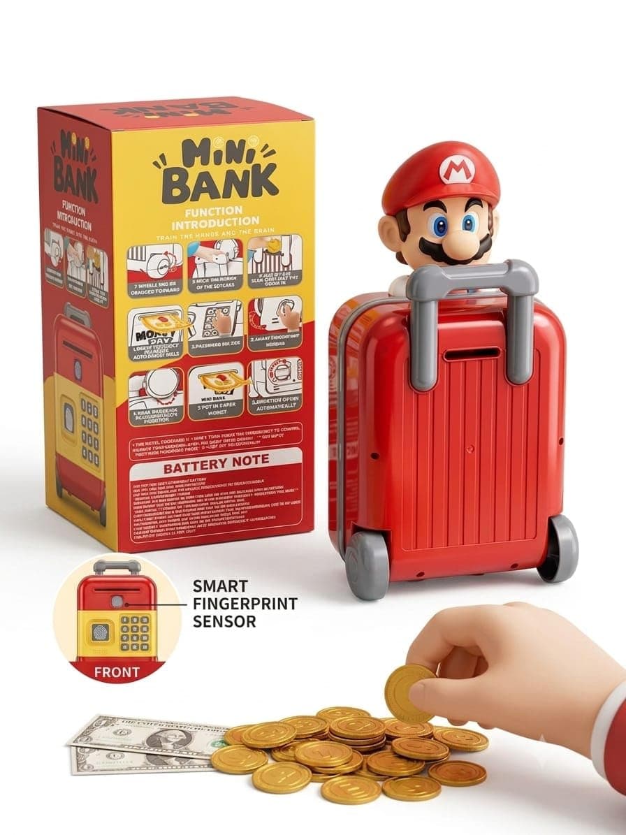 Electronic ATM Piggy Bank With Wheels & Fingerprint Sensor | Mini Bank Money Box For Kids | Mix Character Designs, Design As Per Stock — view 4