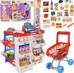 Home Supermarket Pretend Play Set With Shopping Cart, Cash Register, Scanner & Grocery Food Items | Big Kids Supermarket Playset