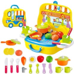 Kids Kitchen Play Set In Carry Case | Wheel Kitchen Suitcase With Cookware, Utensils & Play Food | Pretend Play Cooking Toy
