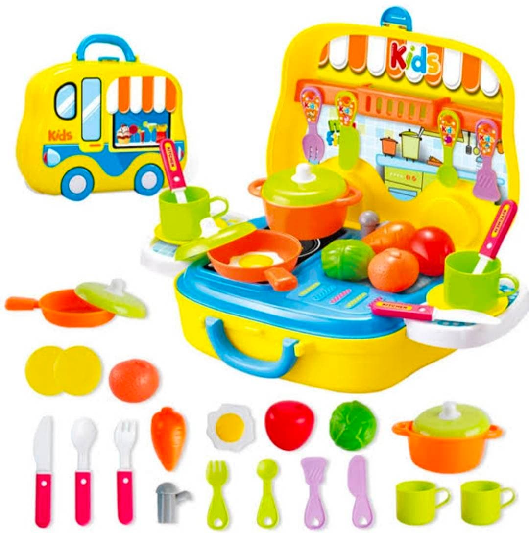 Kids Kitchen Play Set In Carry Case | Wheel Kitchen Suitcase With Cookware, Utensils & Play Food | Pretend Play Cooking Toy