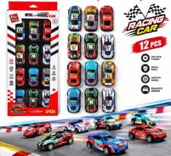 Metal Racing Car Set of 12 Pcs | Friction Power Mini Sports Cars | Color as per Stock dispatched | Ages 3+