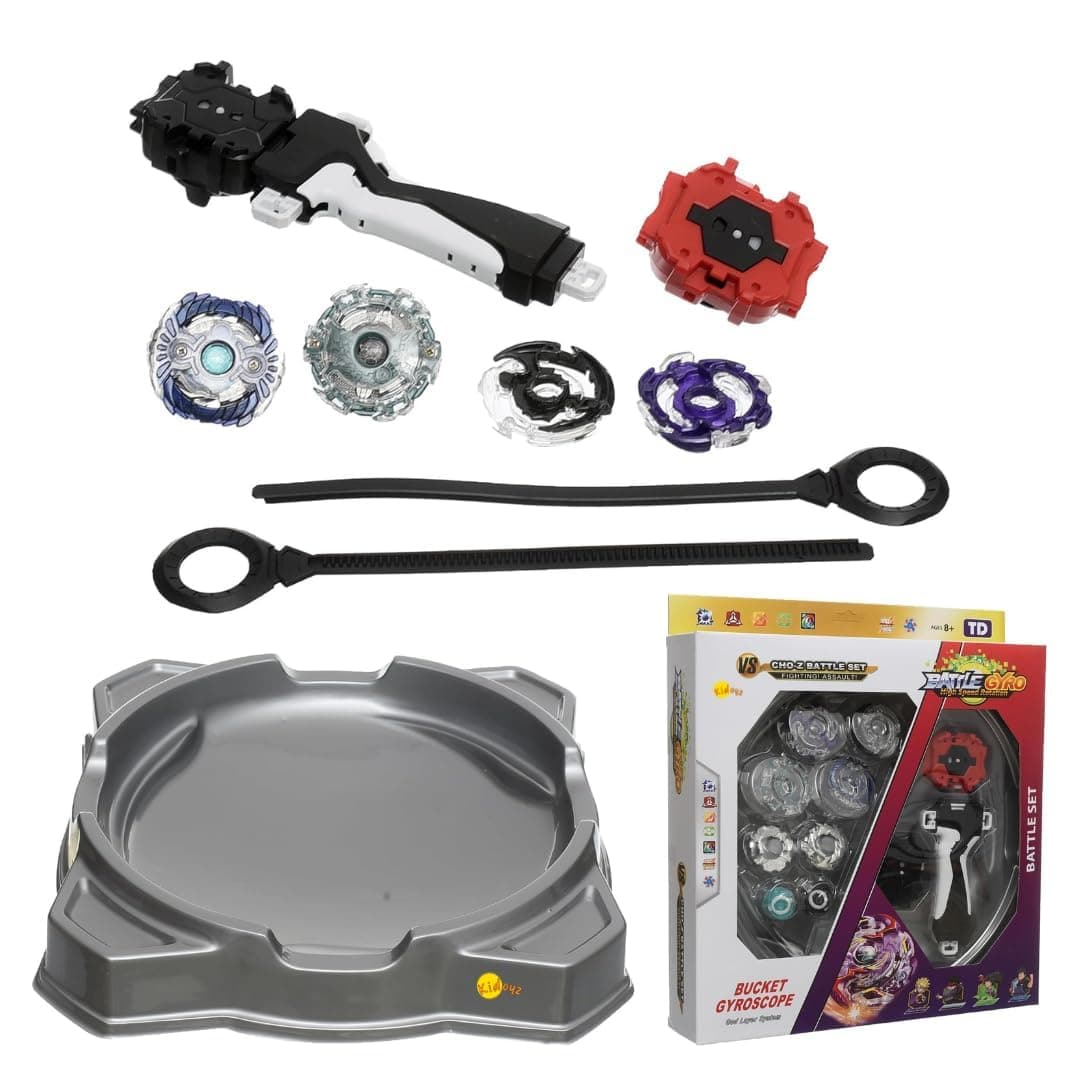 Kidoyz Metal Fusion Beyblade Clash of Tornado Speed Top Stadium Battle Set | 4 Metal Spinning Tops with 2 Launchers | High Speed Battling Gyro Combat Toy for Kids Boys Girls