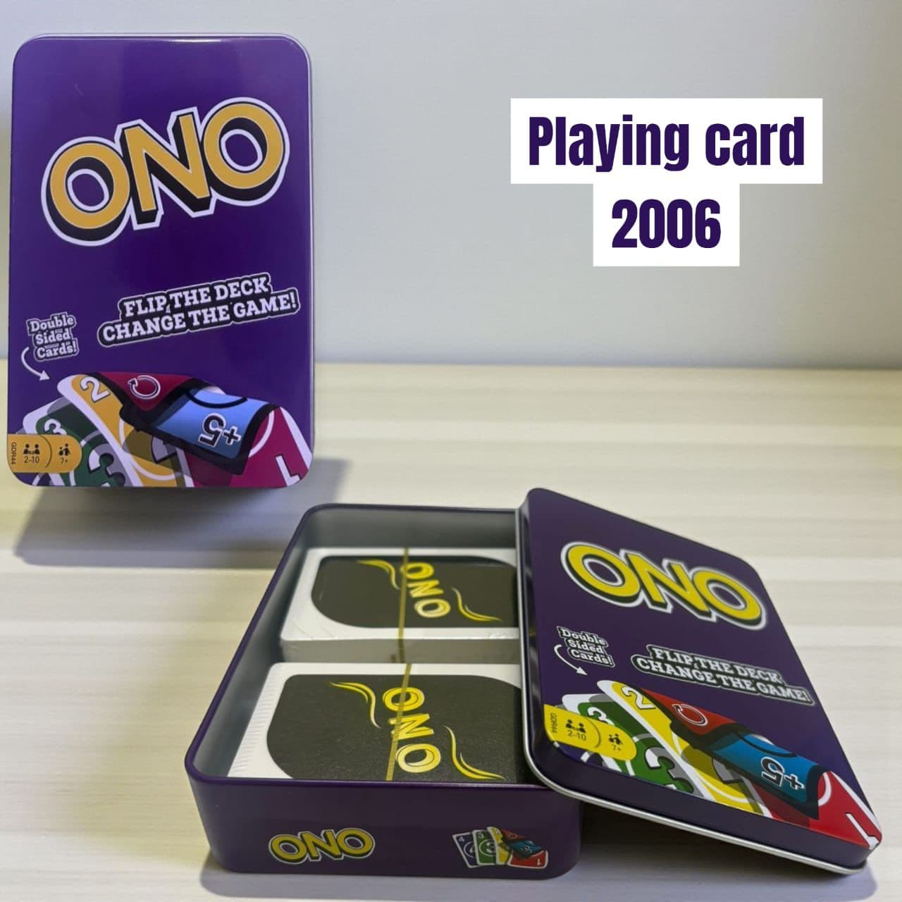 ONO Family Card Game in Tin Box | Double-Sided Flip Deck | Purple Tin | Ages 7+