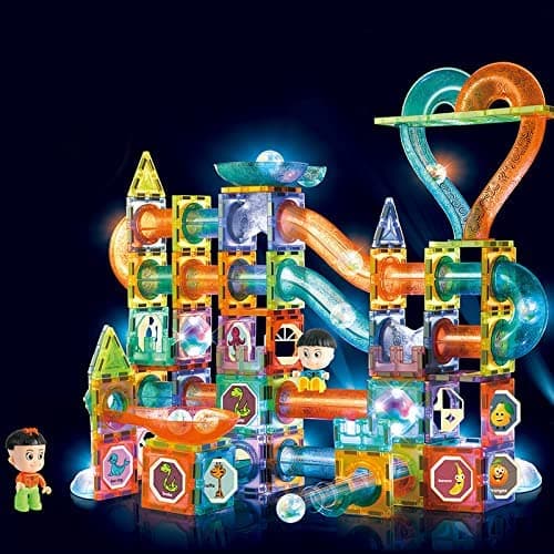 Light-Up Magnetic Blocks Marble Run Set 202 Pcs | Magnetic Tiles With Lamp & Colourful Balls | STEM Building Toy For Kids — view 3