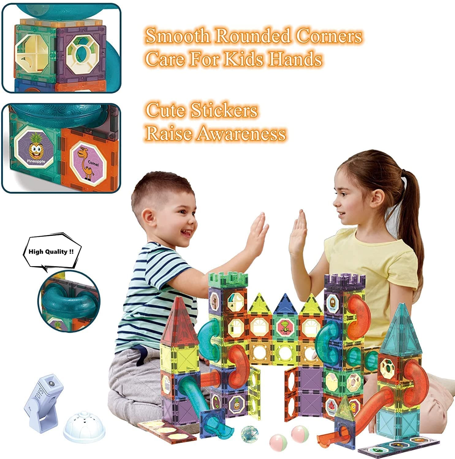 Light-Up Magnetic Blocks Marble Run Set 202 Pcs | Magnetic Tiles With Lamp & Colourful Balls | STEM Building Toy For Kids — view 4