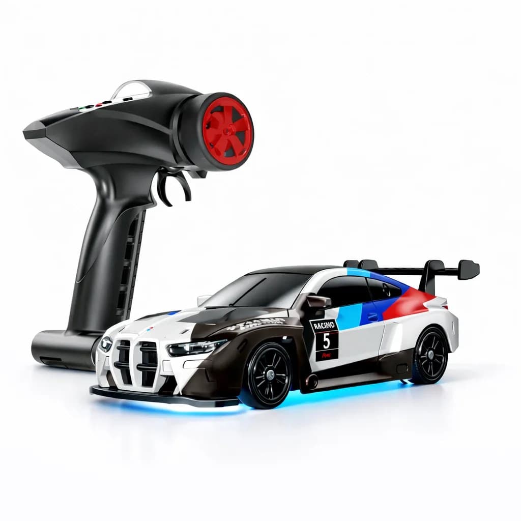 RC Metal High-Speed Drift Car 1:43 Scale (BMW M4-Style) | Alloy Remote Control Racing Car with Cones
