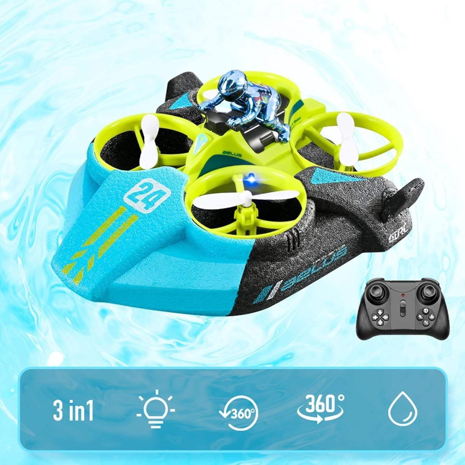 RC 3-in-1 Flying, Land & Water Mode Drone Car | Amphibious Hover Remote Control Toy | USB Rechargeable — view 5