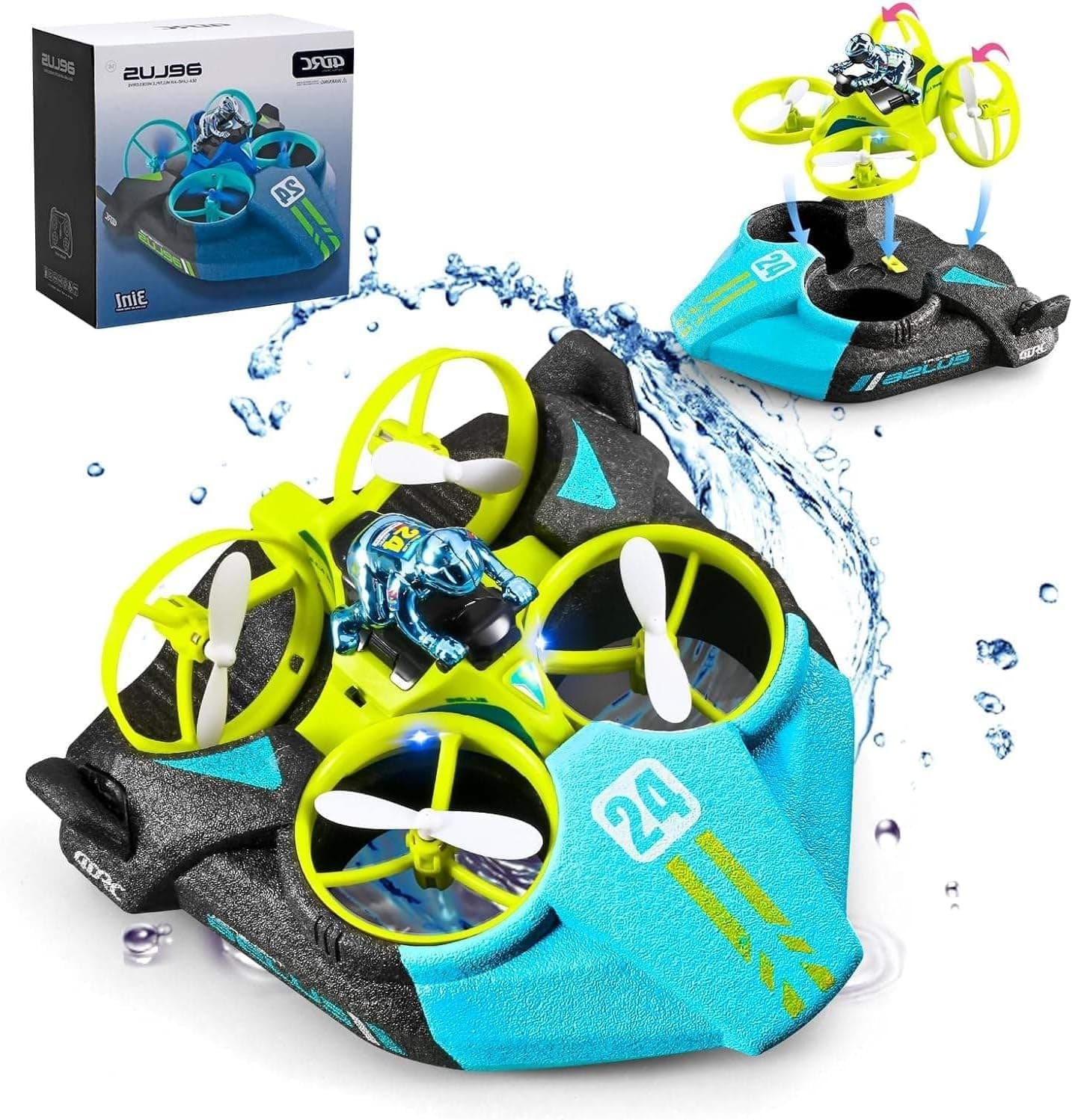 RC 3-in-1 Flying, Land & Water Mode Drone Car | Amphibious Hover Remote Control Toy | USB Rechargeable