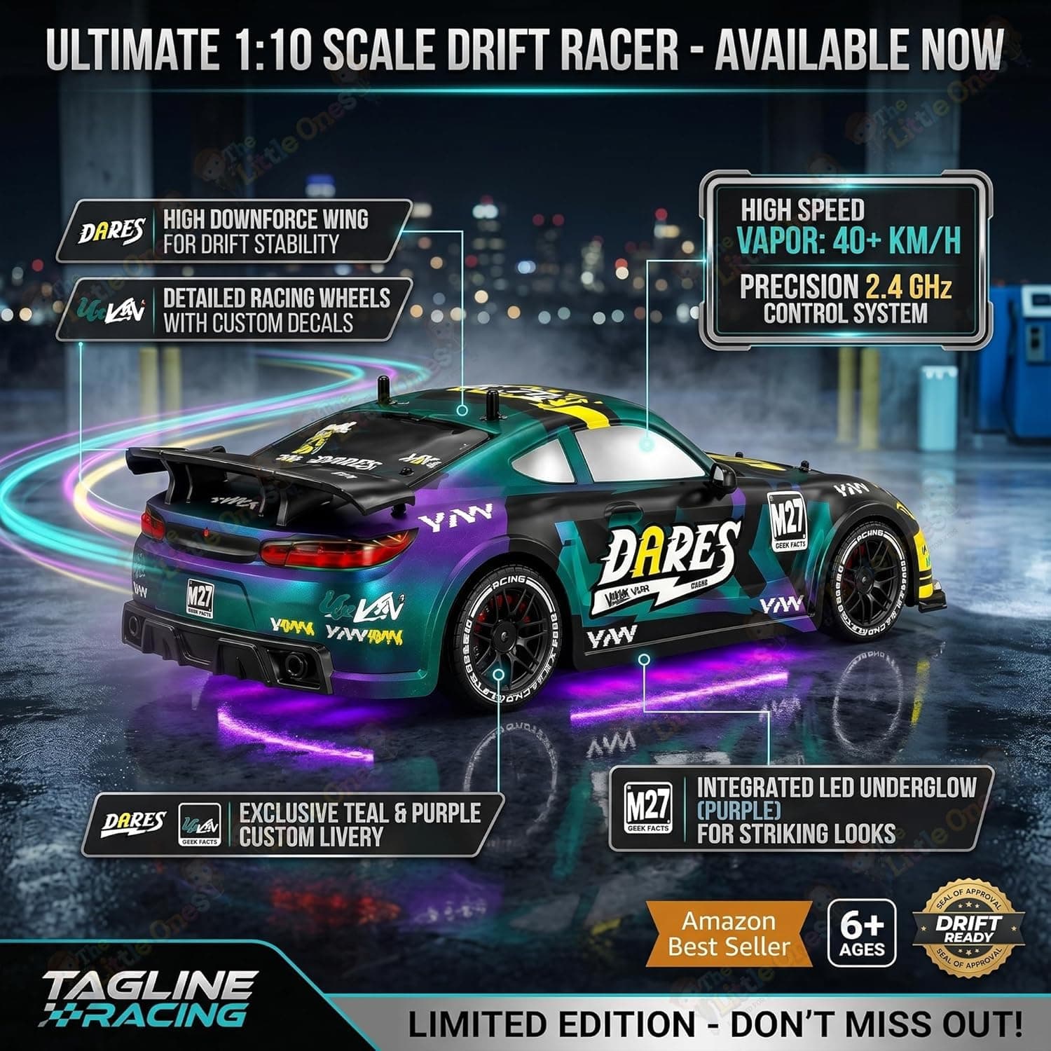 RC High-Speed Drift Car Big Size 40 KMPH with Speed Control | 2.4GHz Racing Remote Control Car with Lights | Ages 6+ — view 7