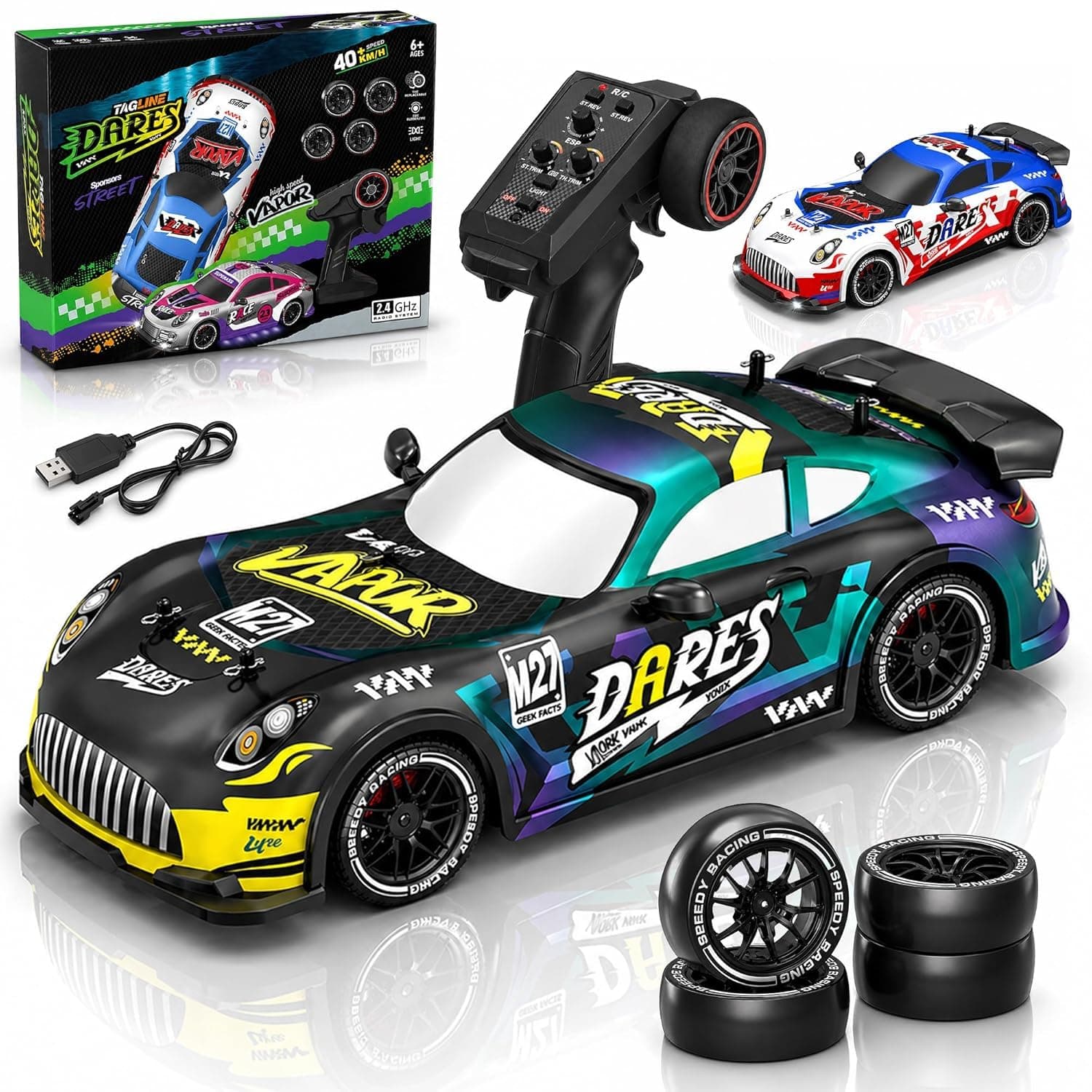 RC High-Speed Drift Car Big Size 40 KMPH with Speed Control | 2.4GHz Racing Remote Control Car with Lights | Ages 6+