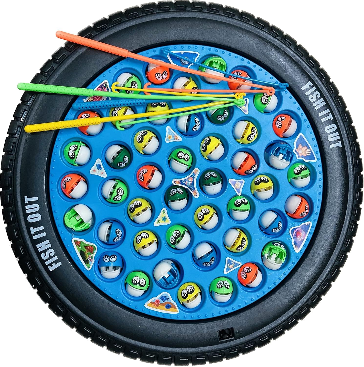 Fishing Game Toy Set with Rotating Board | with Music On/Off Switch for Quiet Play | 45 Fishes and 4 Fishing Poles | Safe and Durable Gift for Toddlers and Kids(Fishing Game Big)