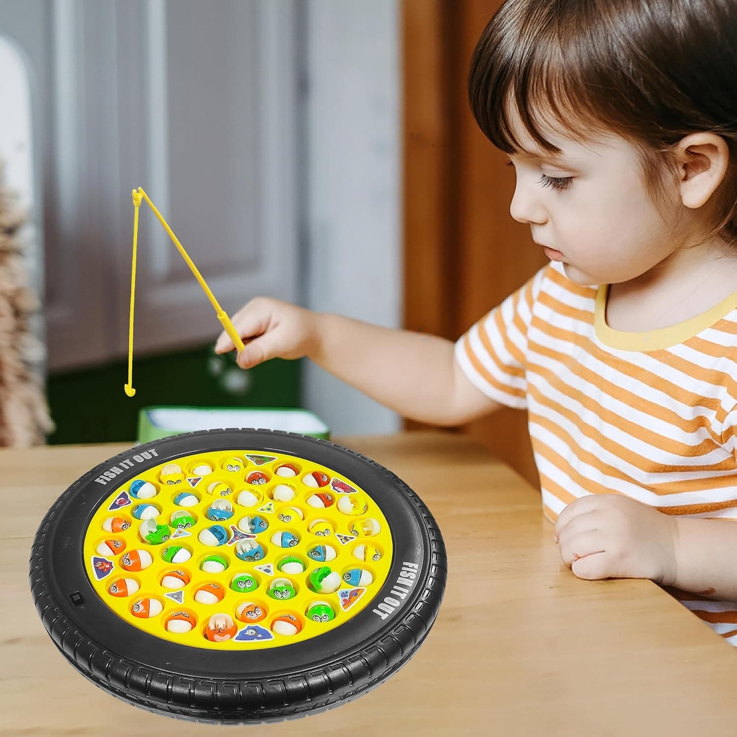 Fishing Game Toy Set with Rotating Board | with Music On/Off Switch for Quiet Play | 45 Fishes and 4 Fishing Poles | Safe and Durable Gift for Toddlers and Kids(Fishing Game Big) — view 2