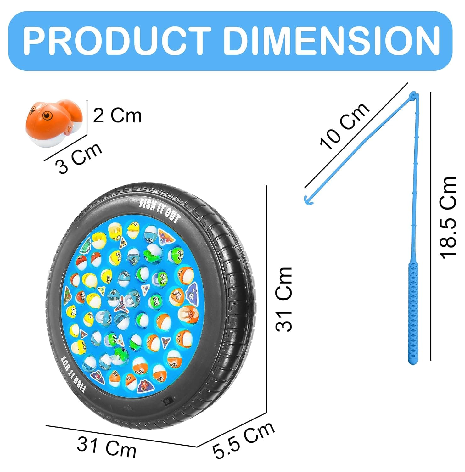 Fishing Game Toy Set with Rotating Board | with Music On/Off Switch for Quiet Play | 45 Fishes and 4 Fishing Poles | Safe and Durable Gift for Toddlers and Kids(Fishing Game Big) — view 3