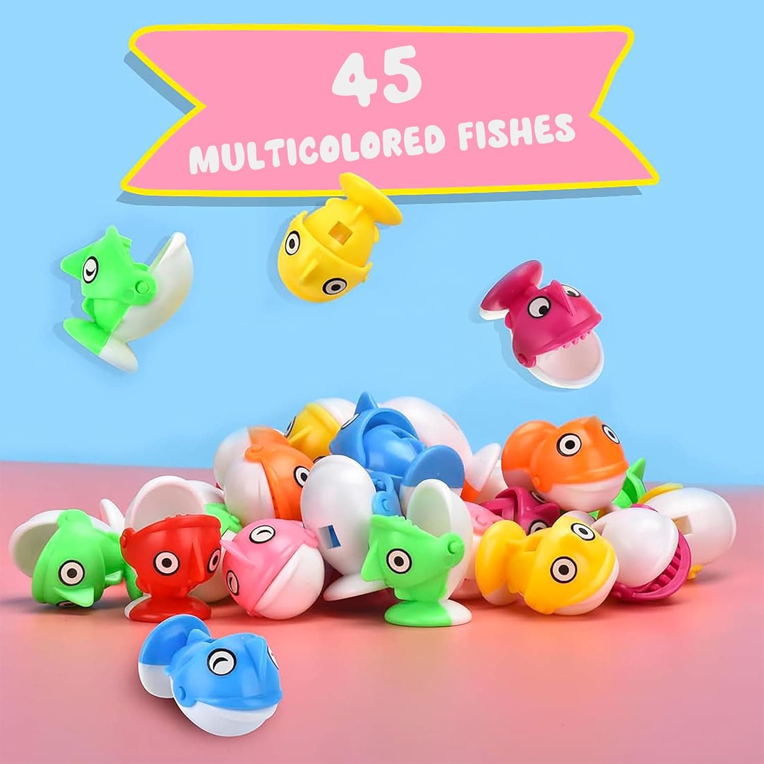 Fishing Game Toy Set with Rotating Board | with Music On/Off Switch for Quiet Play | 45 Fishes and 4 Fishing Poles | Safe and Durable Gift for Toddlers and Kids(Fishing Game Big) — view 6