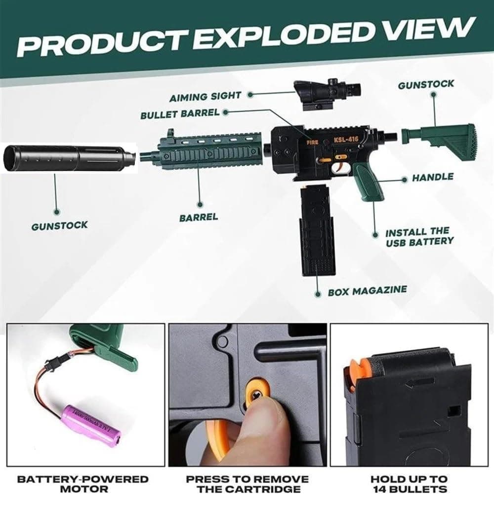 Soft Bullet Sniper with Automatic Foam Blaster 10 Balls, DIY Toy Guns KSL-416 for Boys Age 6 to 13 Years Kids — view 3