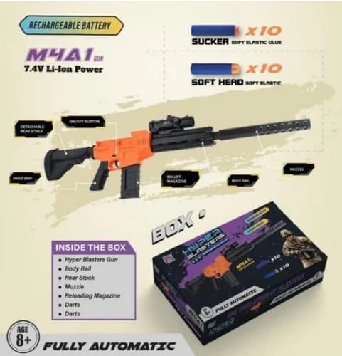 M4A1 Fully Automatic Soft Dart Blaster Gun | Hyper Blasters Rechargeable 7.4V Li-Ion Toy Rifle with Scope | Ages 8+ — view 2