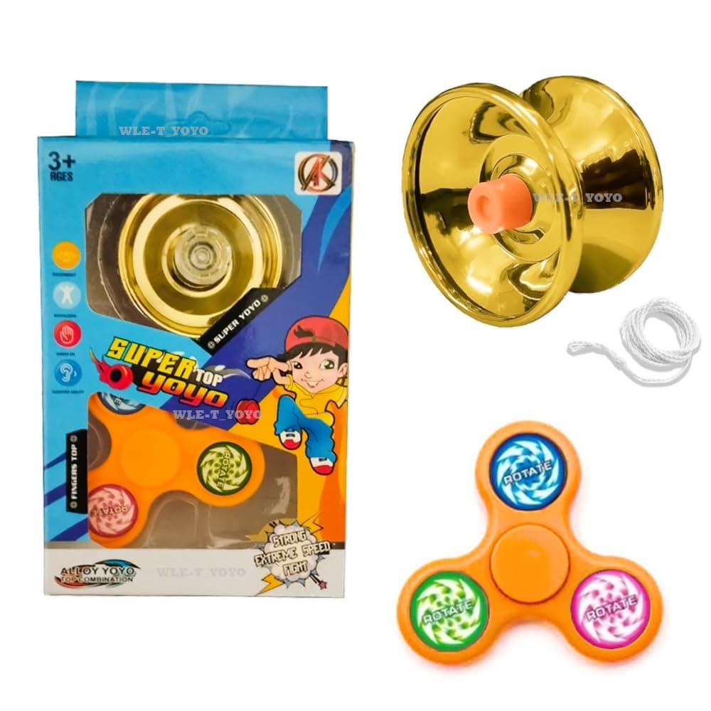 Metal Yoyo & Spinning Top Combo Set with Launcher | Yo-Yo and Battle Top Gift Box | Pack of 1 Set | Color as per Stock dispatched