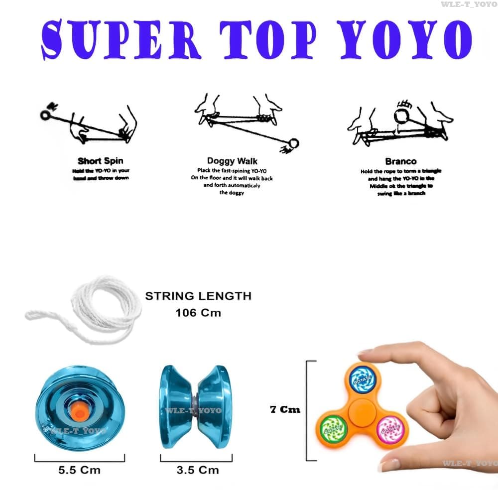 Metal Yoyo & Spinning Top Combo Set with Launcher | Yo-Yo and Battle Top Gift Box | Pack of 1 Set | Color as per Stock dispatched — view 4