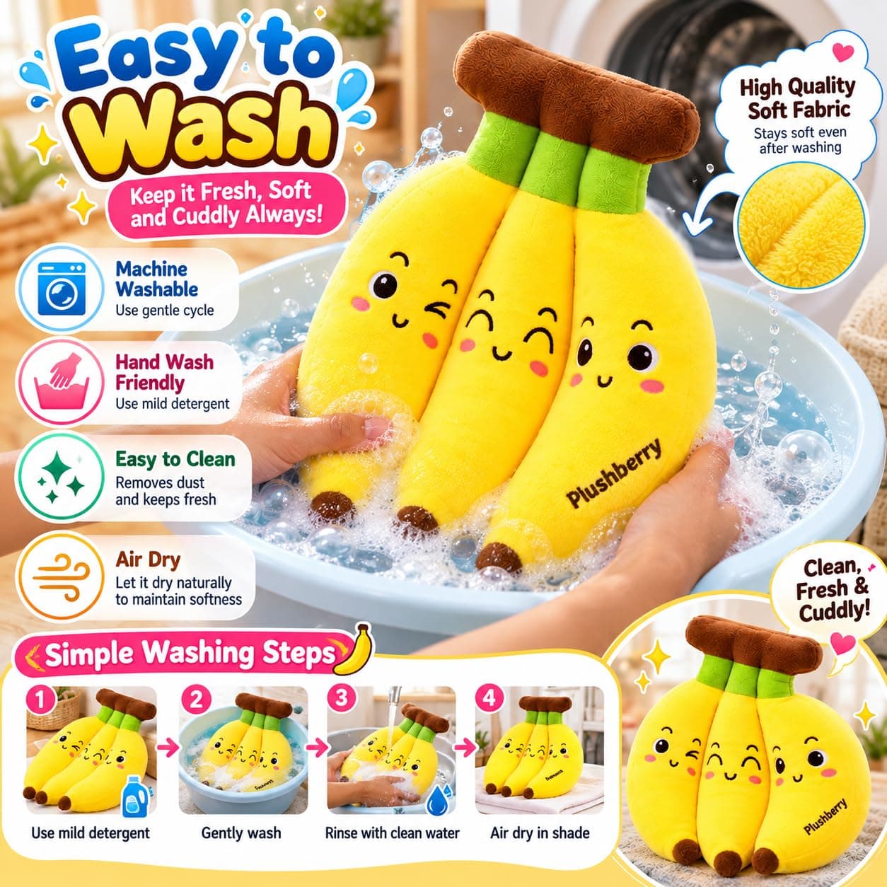 Funny Banana Plush Soft Toy | Smiling Banana Bunch Pillow Toy for Kids — view 3