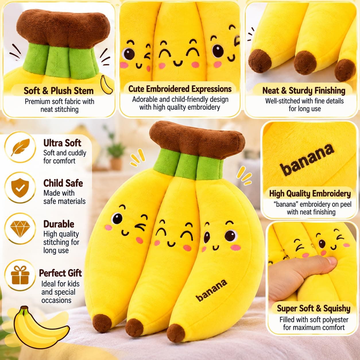 Funny Banana Plush Soft Toy | Smiling Banana Bunch Pillow Toy for Kids — view 2