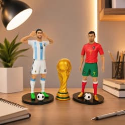 Football Player Action Figures Set 8 Inch with Golden Trophy & Stand | 2 Figures in Display Box | Random Design as per Stock Dispatched | Pack of 1 Set