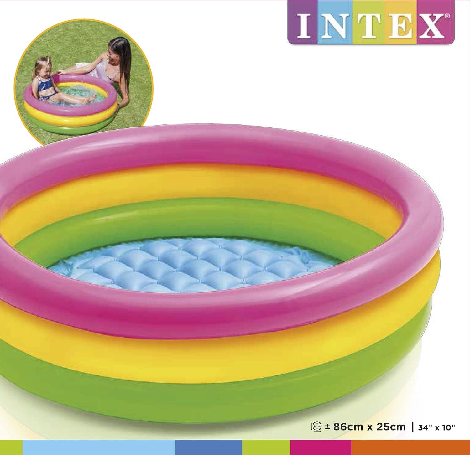 Inflatable Baby Pool 3 ft (86 x 25 cm) | Soft Rainbow 3-Ring Kids Paddling Pool | Ages 1–3 | Color as per Stock dispatched — view 4