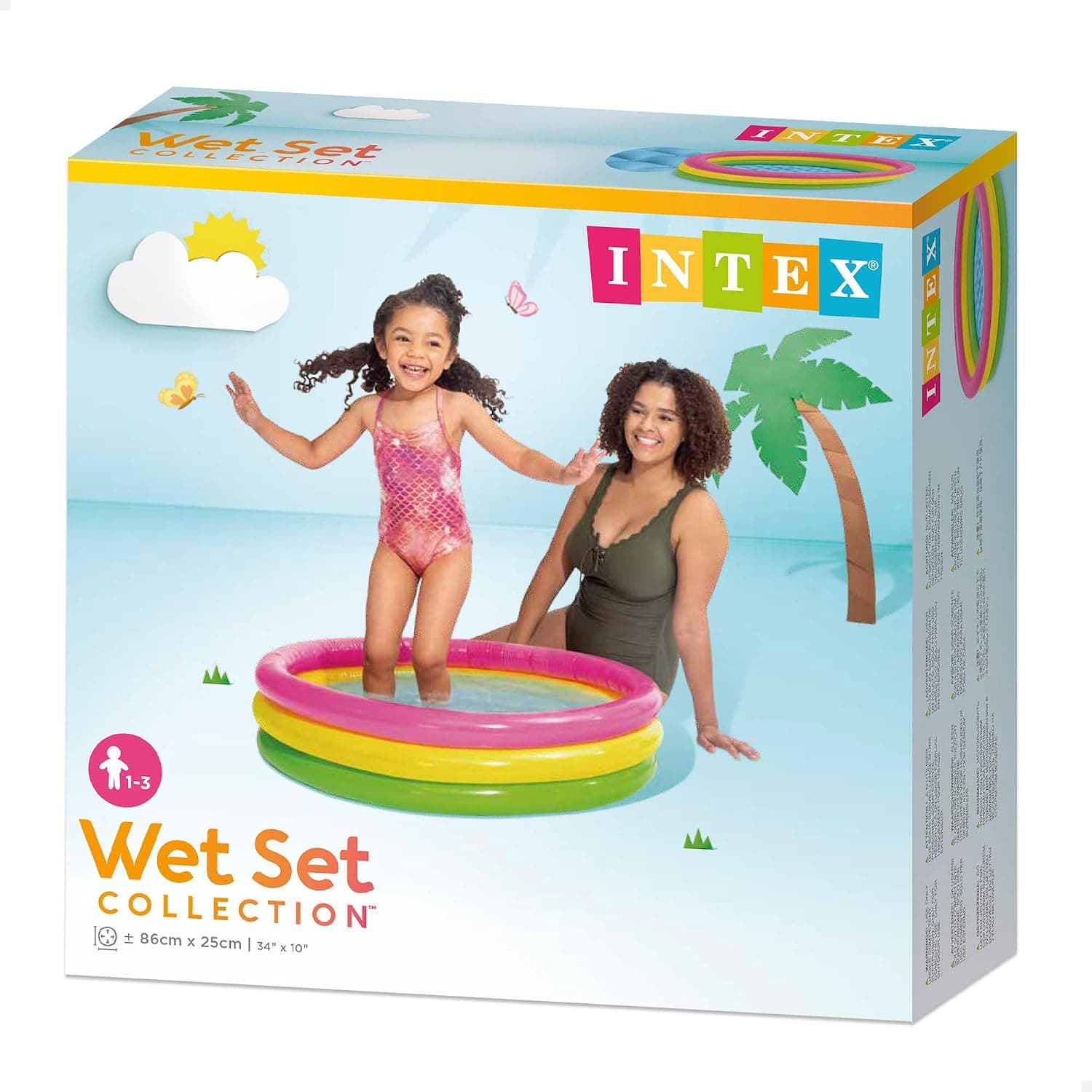 Inflatable Baby Pool 3 ft (86 x 25 cm) | Soft Rainbow 3-Ring Kids Paddling Pool | Ages 1–3 | Color as per Stock dispatched
