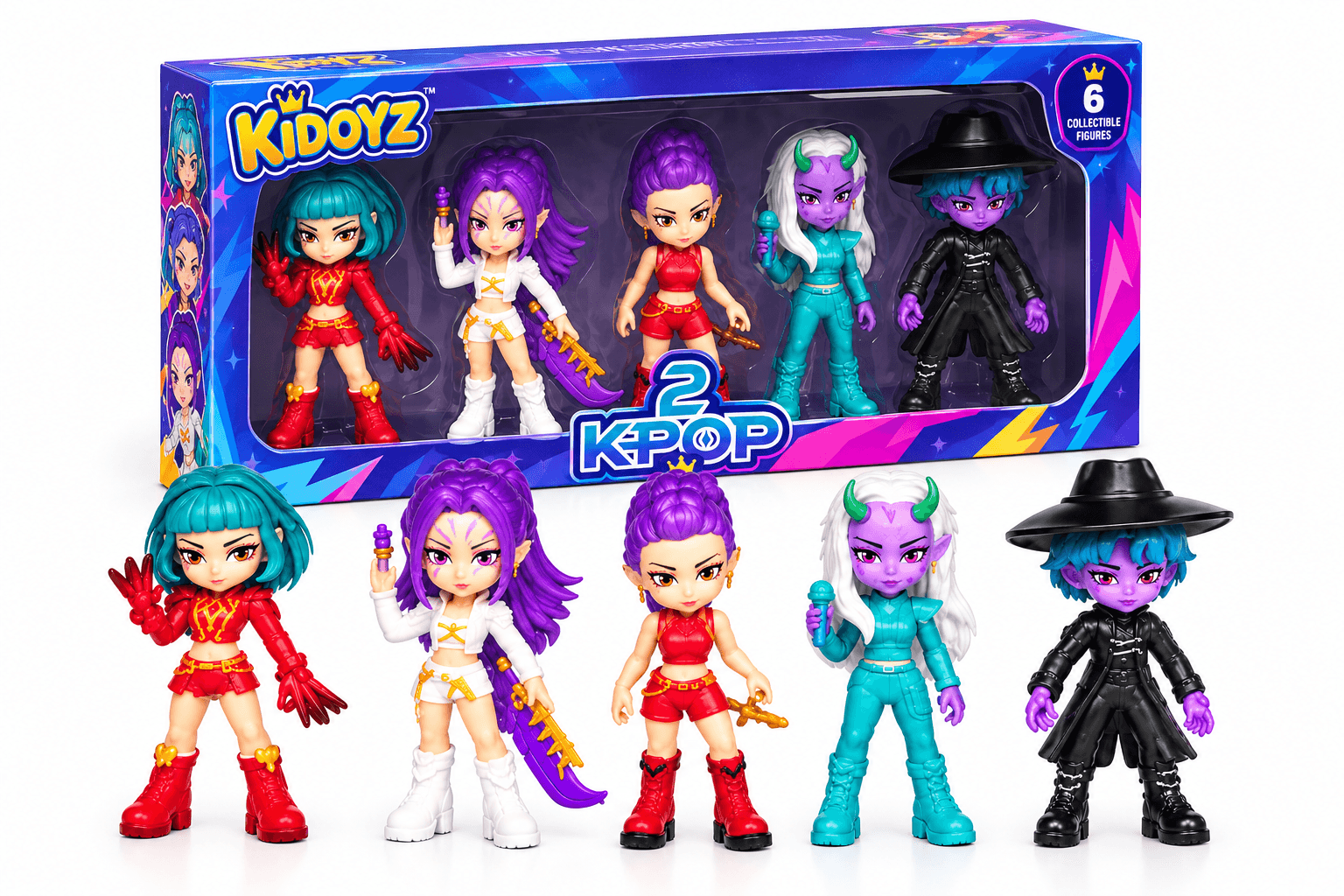 K-Pop Demon Hunters 2 Figures Set (5 Pcs) | Collectible Action Figures Window Box for Kids