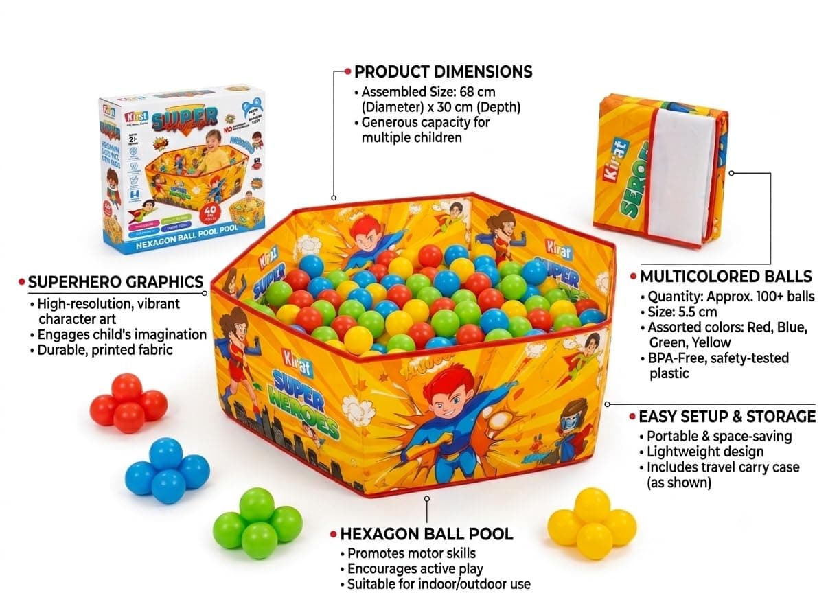 Super Hero Hexagon Ball Pool Play Tent with 40 Balls | Foldable Ball Pit for Kids | Ages 2+ — view 3