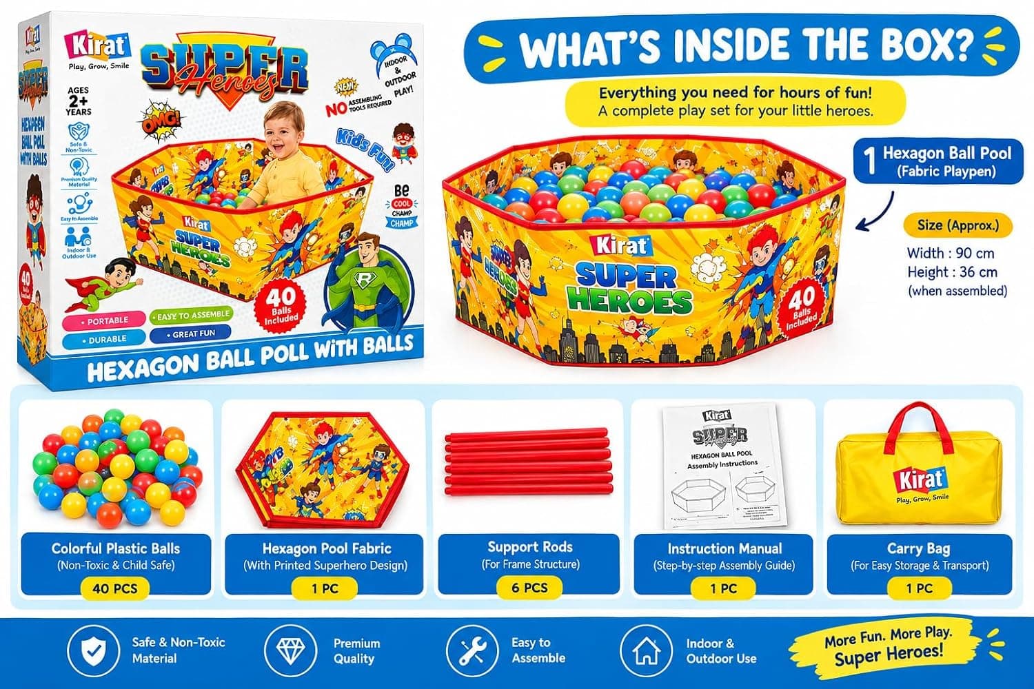 Super Hero Hexagon Ball Pool Play Tent with 40 Balls | Foldable Ball Pit for Kids | Ages 2+ — view 4
