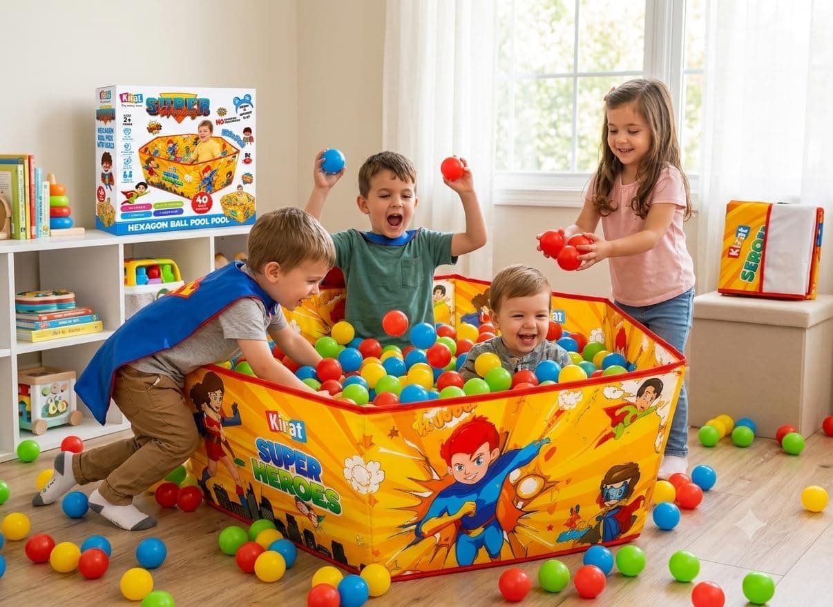 Super Hero Hexagon Ball Pool Play Tent with 40 Balls | Foldable Ball Pit for Kids | Ages 2+ — view 5