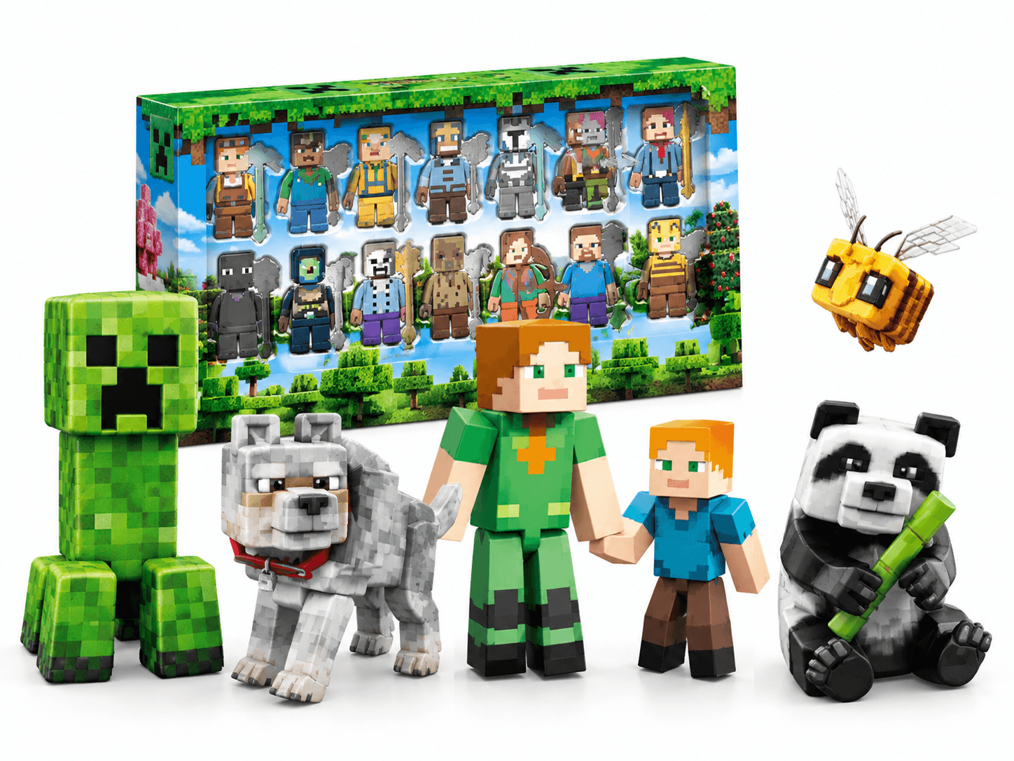 Lego Style Pixel World 16 Pcs Mini Figures Set | Block Style Characters & Animals Collectible Figurines in Window Box | Ages 6+ | Pack of 1 Set — view 3
