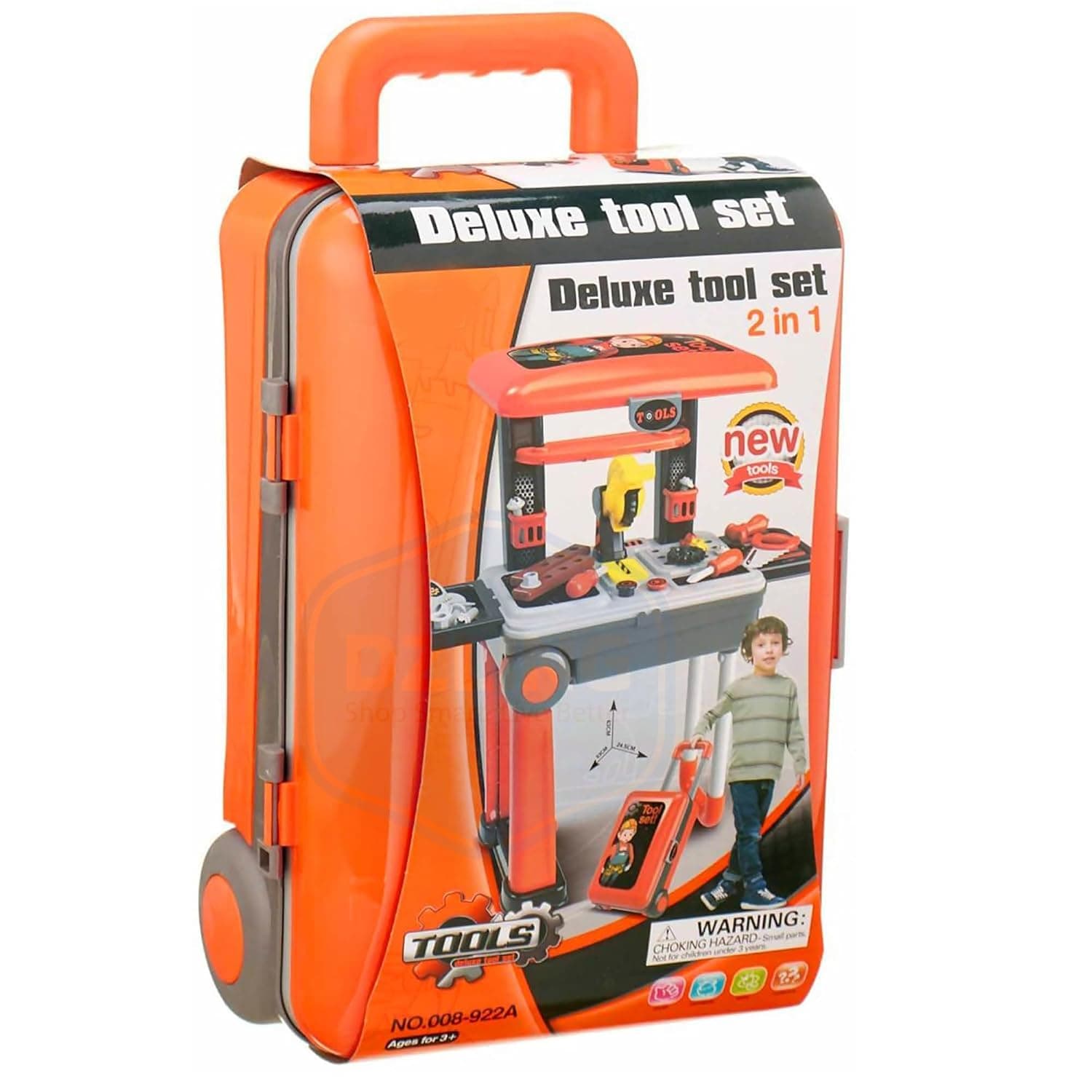 Kids Deluxe Tool Set Trolley for Kids | 2 in 1 Portable Pretend Play Workshop Suitcase with Toy Drill, Screwdriver & Repair Accessories – Educational DIY Construction Playset for Age 3+ Years. — view 2
